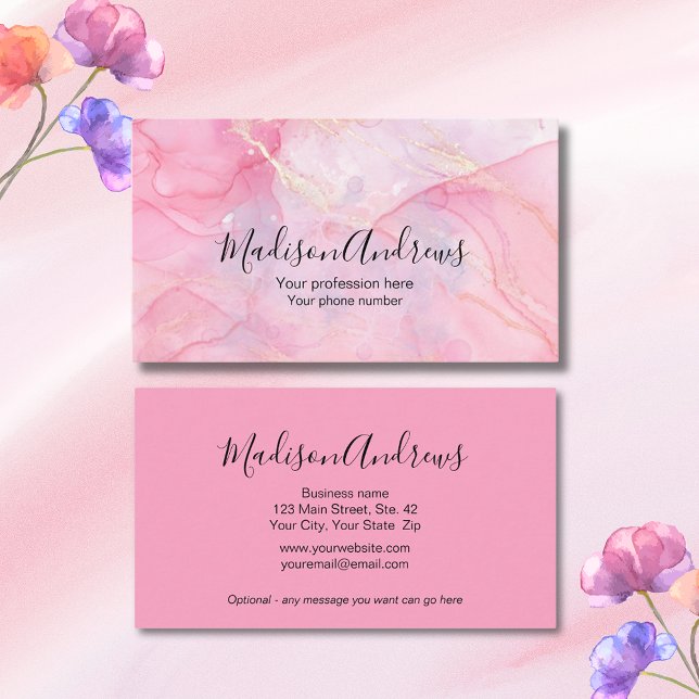 Pink Professional Elegant Stylish Business Card (Pleasing pinks are featured in this attractive, yet professional, business card design.)