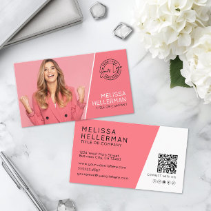 Pink Professional Photo QR Code Your Logo Business Card