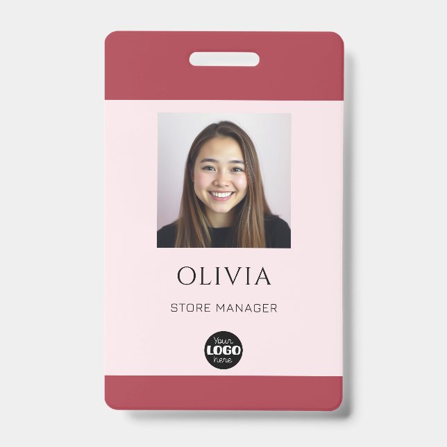 Pink Professional Small Business Photo Logo ID Badge (Front)