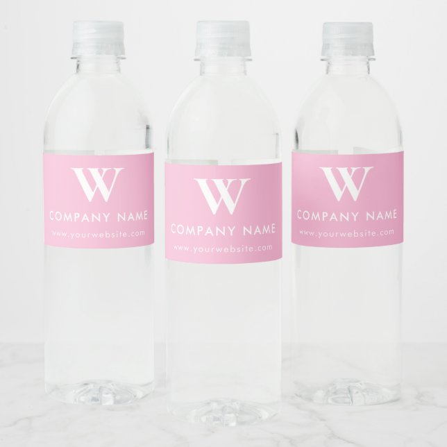 Pink Promotional Business Company Logo Monogram Water Bottle Label (Bottles)