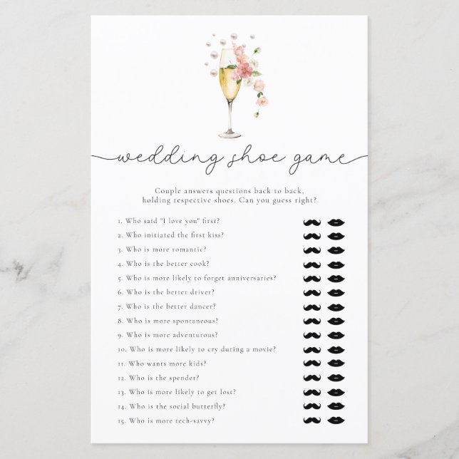 Pink Prosecco Wedding Shoe Bridal Shower Game (Front)