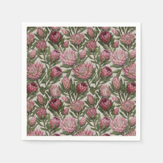 Pink Protea Embroidered-Look Botanical Pattern Napkin