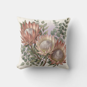 Pink Protea Eucalyptus Botanical Arrangement  Cushion