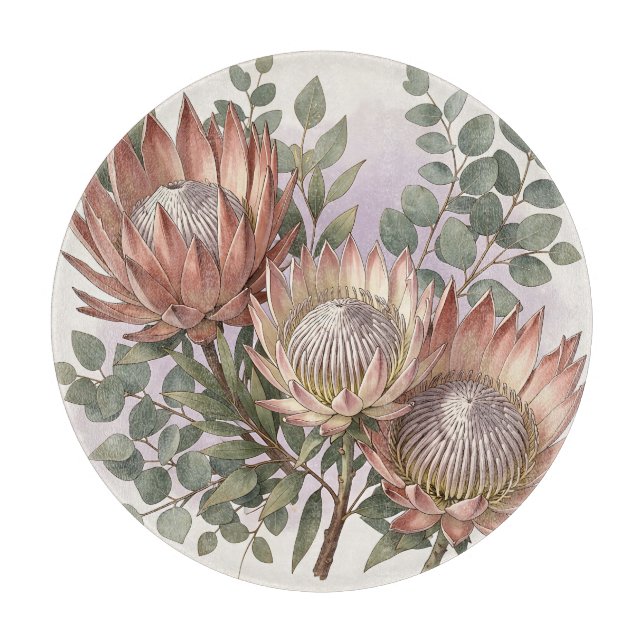 Pink Protea Eucalyptus Botanical Arrangement  Cutting Board (Front)