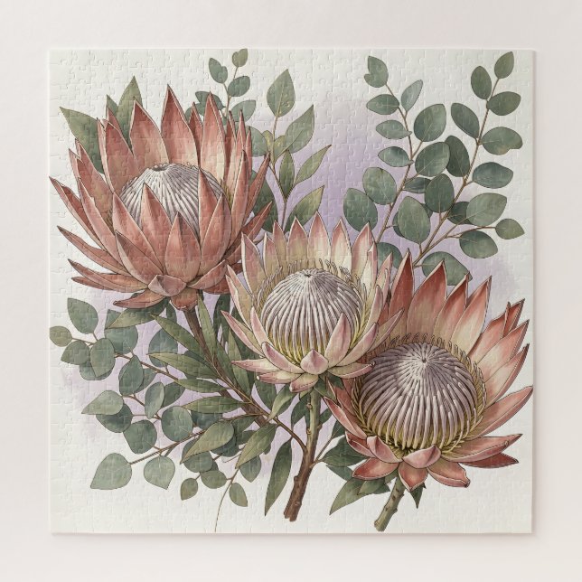 Pink Protea Eucalyptus Botanical Arrangement  Jigsaw Puzzle (Vertical)