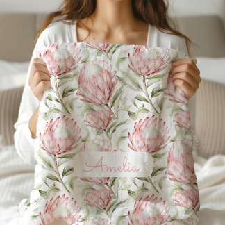 Pink Protea Floral Girls Custom Fleece Blanket