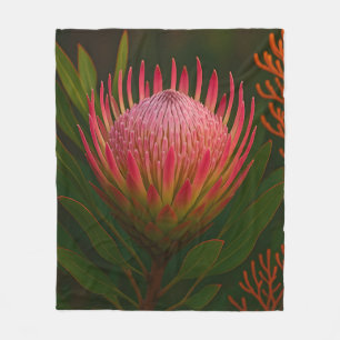 Pink Protea Flower Exotic Bloom Fleece Blanket
