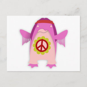 Pink Psychedelic Hippie Penguin Postcard