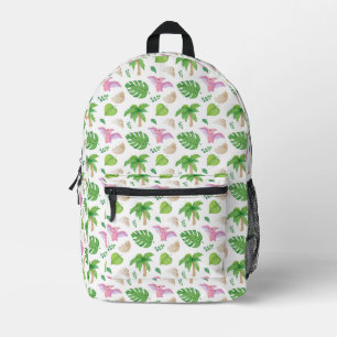 Pink Pterodactyl & Tropical Foliage Pattern Printed Backpack
