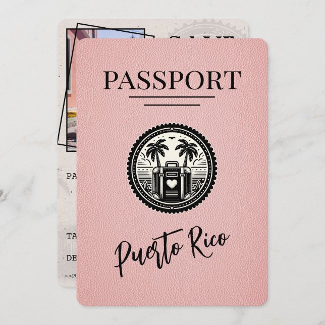 Pink Puerto Rico Passport Save The Date (Front/Back)