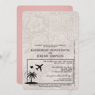 Pink Puerto Rico Passport Wedding Invitation