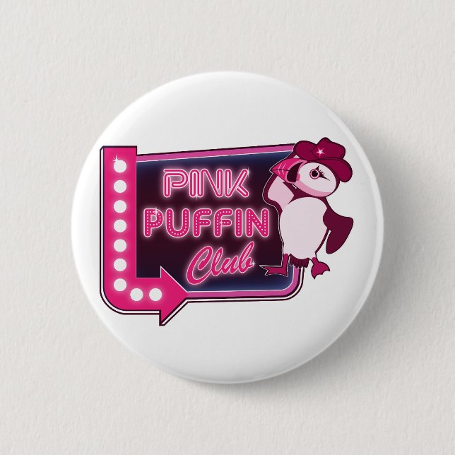 Pink Puffin Club 6 Cm Round Badge (Front)