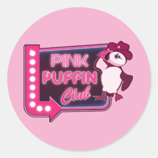 Pink Puffin Club Classic Round Sticker