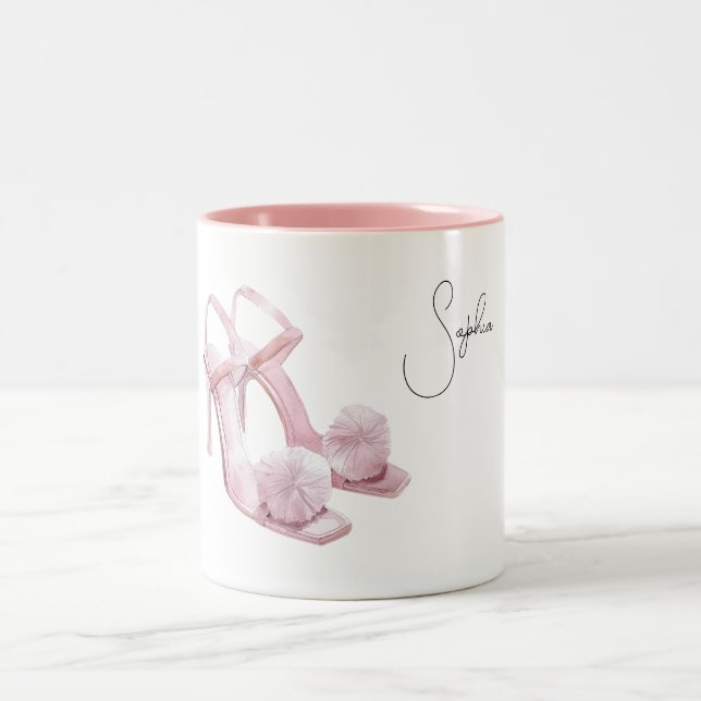 Pink Puffs High Heels Two-Tone Coffee Mug (Center)