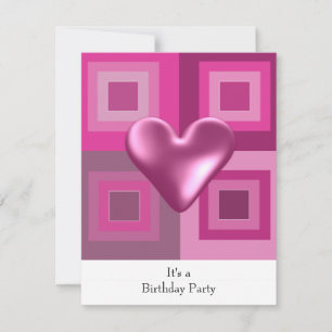 Pink Puffy Heart Birthday Invitation