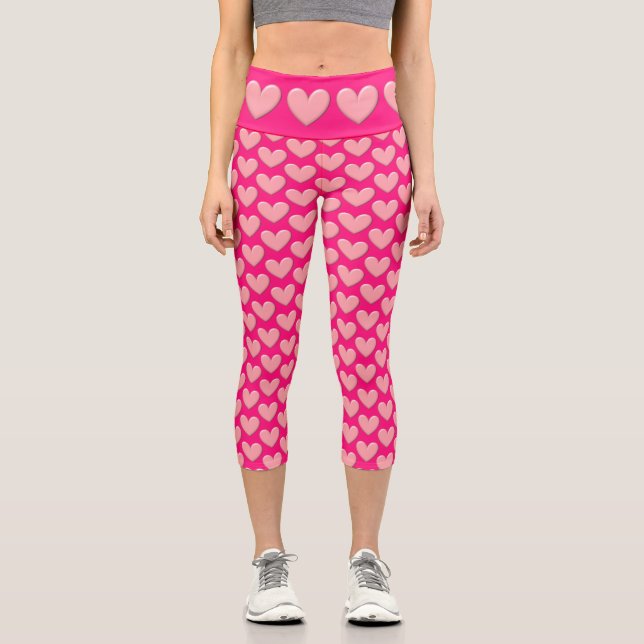 Pink Puffy Hearts Capri Leggings (Front)