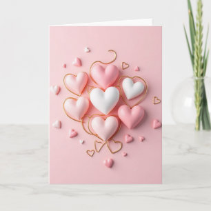 Pink Puffy Hearts Valentine For Her Card