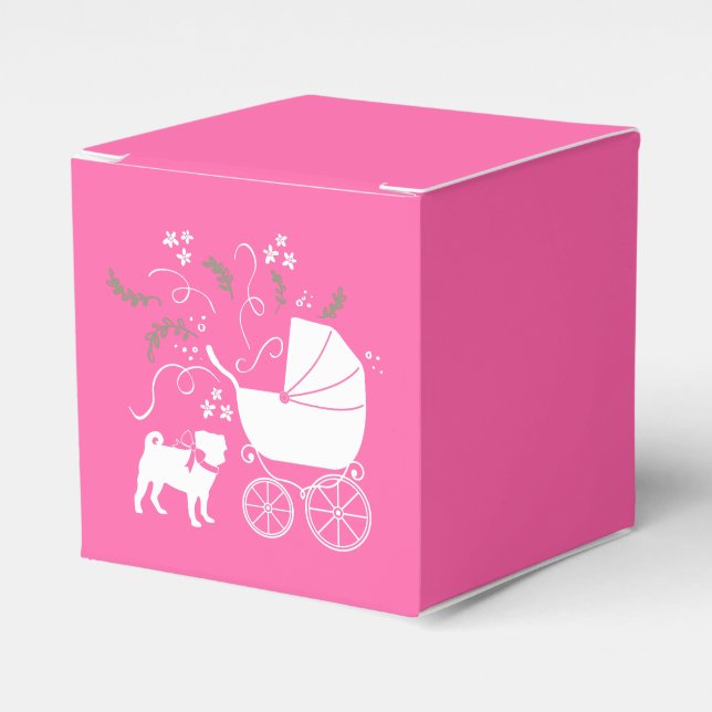 Pink Pug Dog Theme Party Celebration Favour Box (Front Side)
