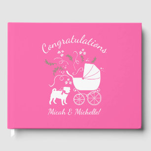 Pink Pug Dog Theme Party Celebration Guest Book