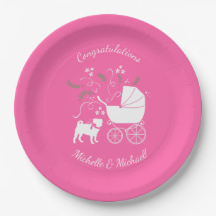 Pink Pug Dog Theme Party Celebration Paper Plate