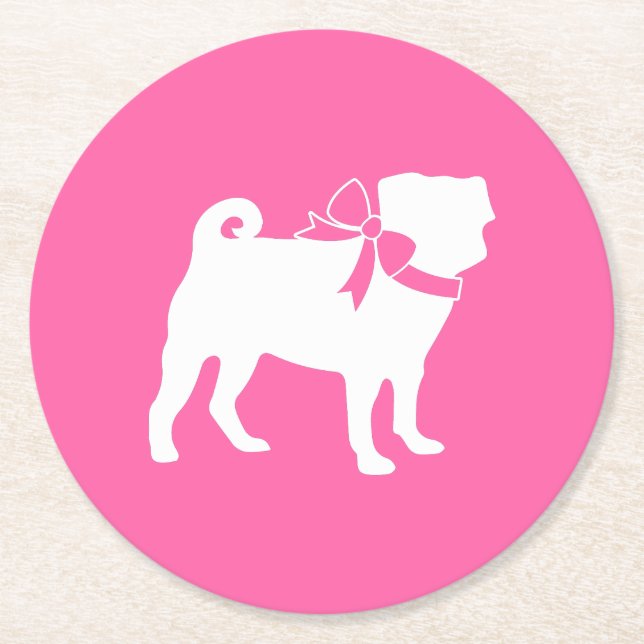 Pink Pug Dog Theme Party Celebration Round Paper Coaster (Front)
