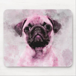 Pink Pug Dog Watercolor Portrait 02 Mouse Pad