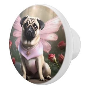 Pink Pug Fairy,  Ceramic Knob
