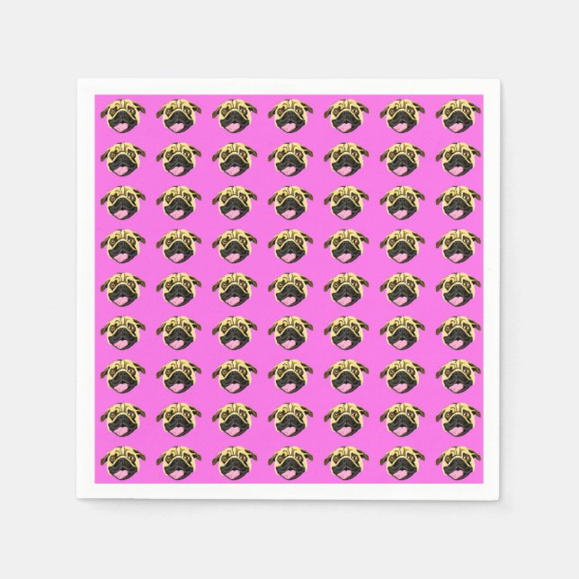 Pink Pug Pattern Paper Napkins (Front)