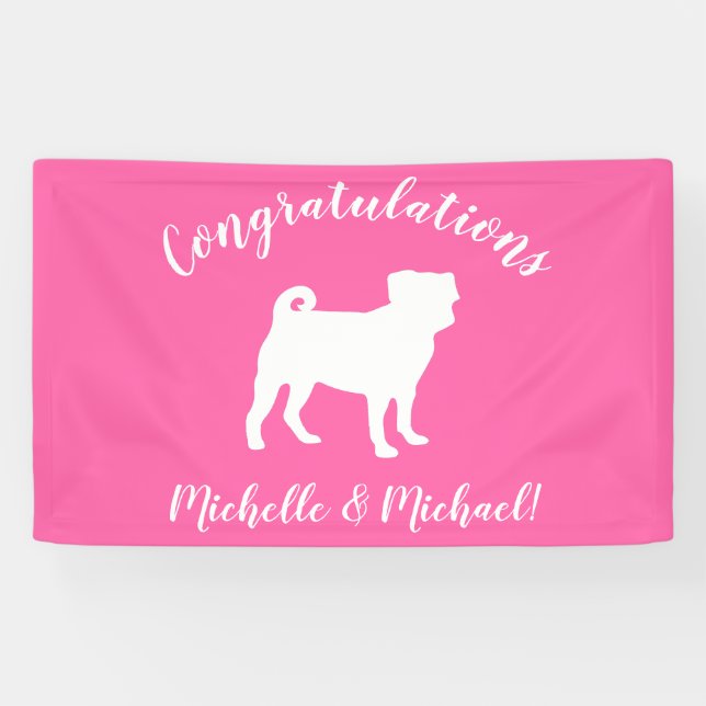 Pink Pug Silhouette Puppy Baby Shower Banner (Horizontal)