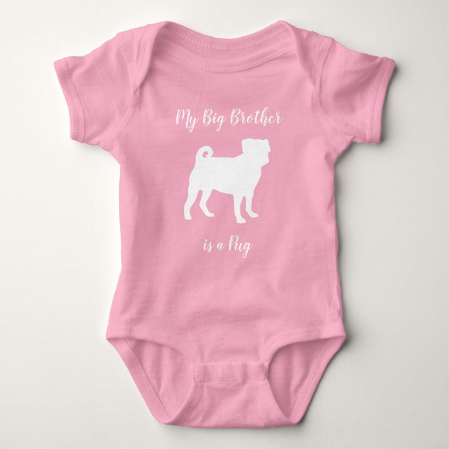 Pink Pug Silhouette Puppy Baby Shower Bodysuit (Front)