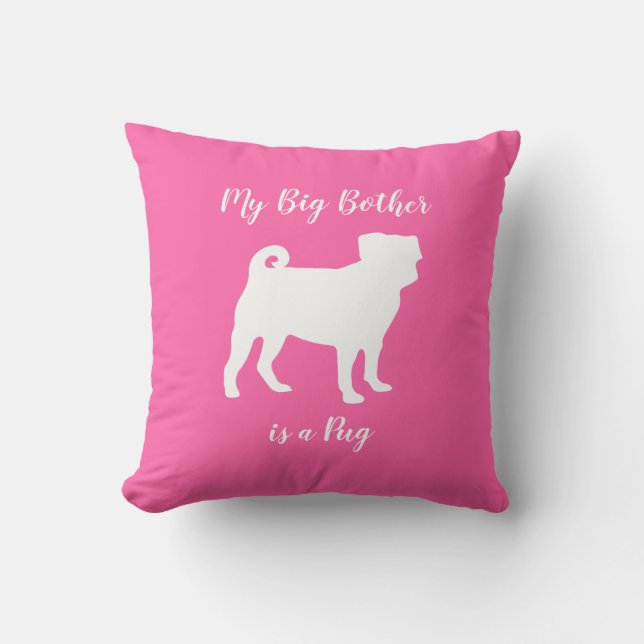 Pink Pug Silhouette Puppy Baby Shower Cushion (Front)