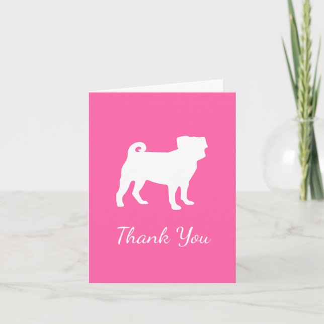 Pink Pug Silhouette Puppy Baby Shower Thank You Card (Front)