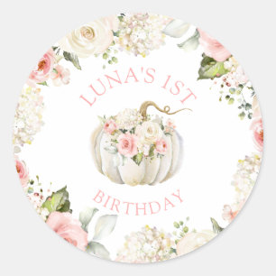 Pink Pumpkin 1st Birthday Classic Round Sticker