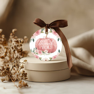 Pink Pumpkin 1st Birthday Favour Tag Floral