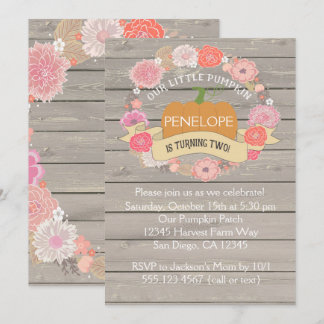 Pink Pumpkin 2nd Birthday Party Invitation