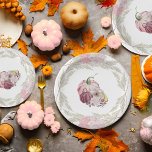 Pink Pumpkin and Pampas Grass Wreath Paper Plate<br><div class="desc">Pink Pumpkin paper plates. This boho rustic fall design has watercolor wreath of pampas grass,  pink pumpkins and pink chrysanth flowers.  For coordinating items please browse my store - Little Pumpkin Baby Shower collection or message me to create any additional designs you need.</div>