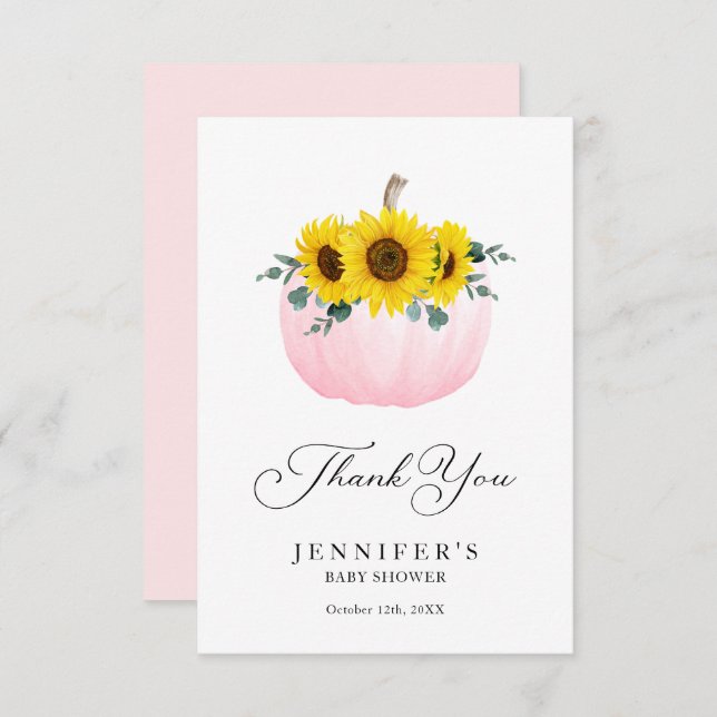 Pink Pumpkin and Sunflower Thank you Card (Front/Back)
