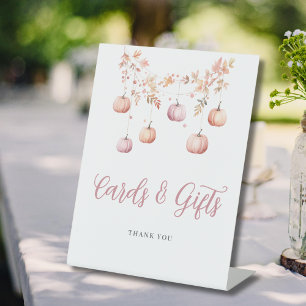 Pink Pumpkin Autumn Girl Baby Shower Cards Gifts Pedestal Sign