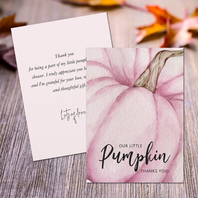 Pink Pumpkin Baby Girl Flat  Thank You Card (Pink pumpkin baby shower flat thank you cards feature your message on the back.)