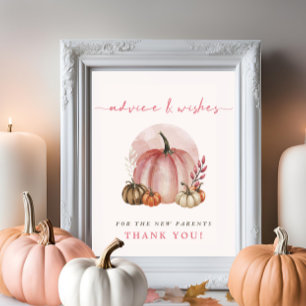 Pink Pumpkin Baby Shower Advice Wishes New Parents Poster