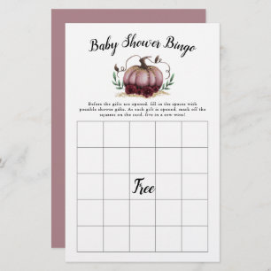 Pink Pumpkin Baby Shower Bingo Game