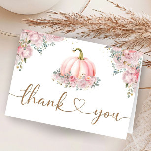 Pink Pumpkin Baby Shower Fall Folded Thank You  Card