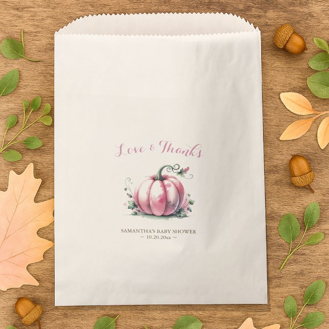 Pink Pumpkin Baby Shower Favour Bags – Fall Theme (pink pumpkin treat bags)