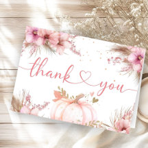 Pink Pumpkin Baby Shower Folded Thank You