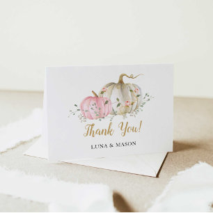 Pink Pumpkin Baby Shower Folded Thank You Card