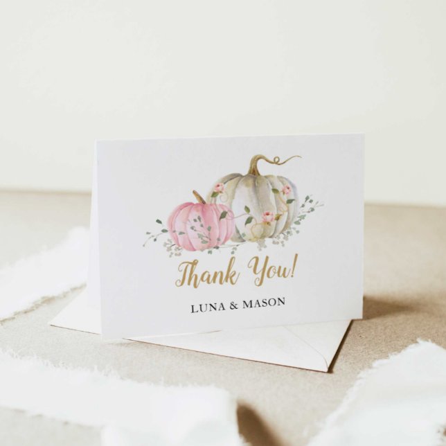 Pink Pumpkin Baby Shower Folded Thank You Card (Creator Uploaded)