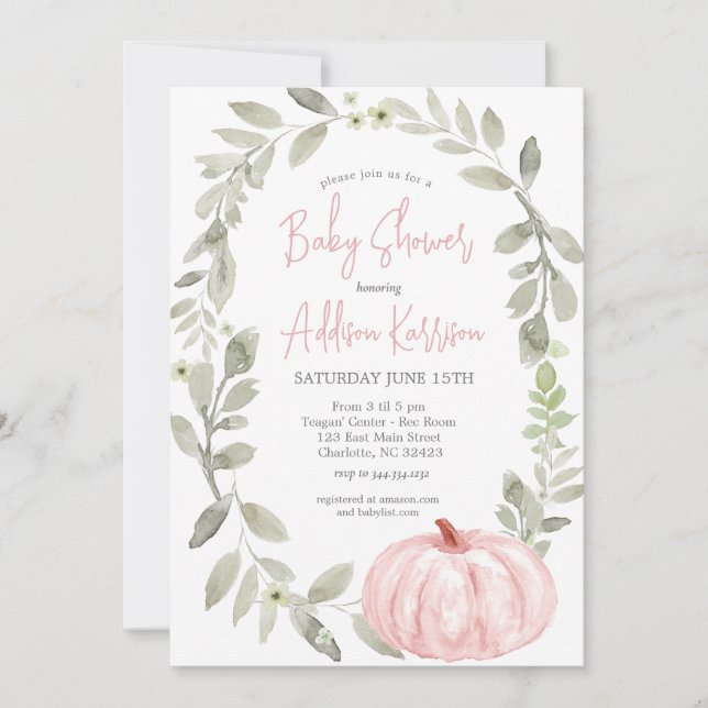 Pink Pumpkin Baby Shower Invitation (Front)
