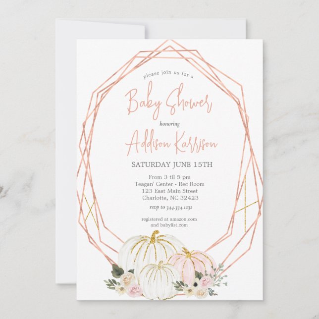 Pink Pumpkin Baby Shower Invitation (Front)
