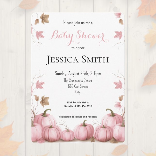 Pink Pumpkin Baby Shower Invitation (Editable pink pumpkin theme baby shower invitation. )