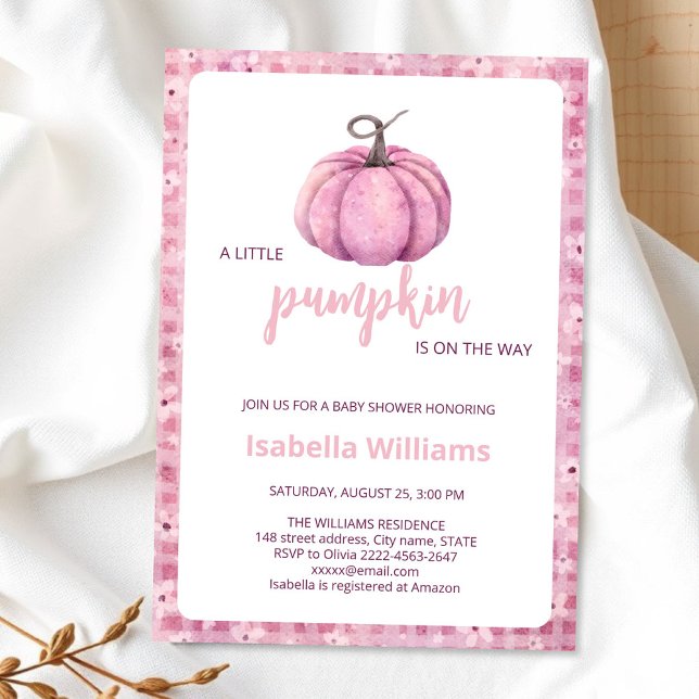 Pink Pumpkin Baby Shower Invitation | Fall theme (Little pumpkin minimalistic autumn fall pink girl baby shower invitation )